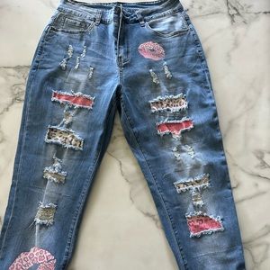 Pink leapard jeans size 14 new